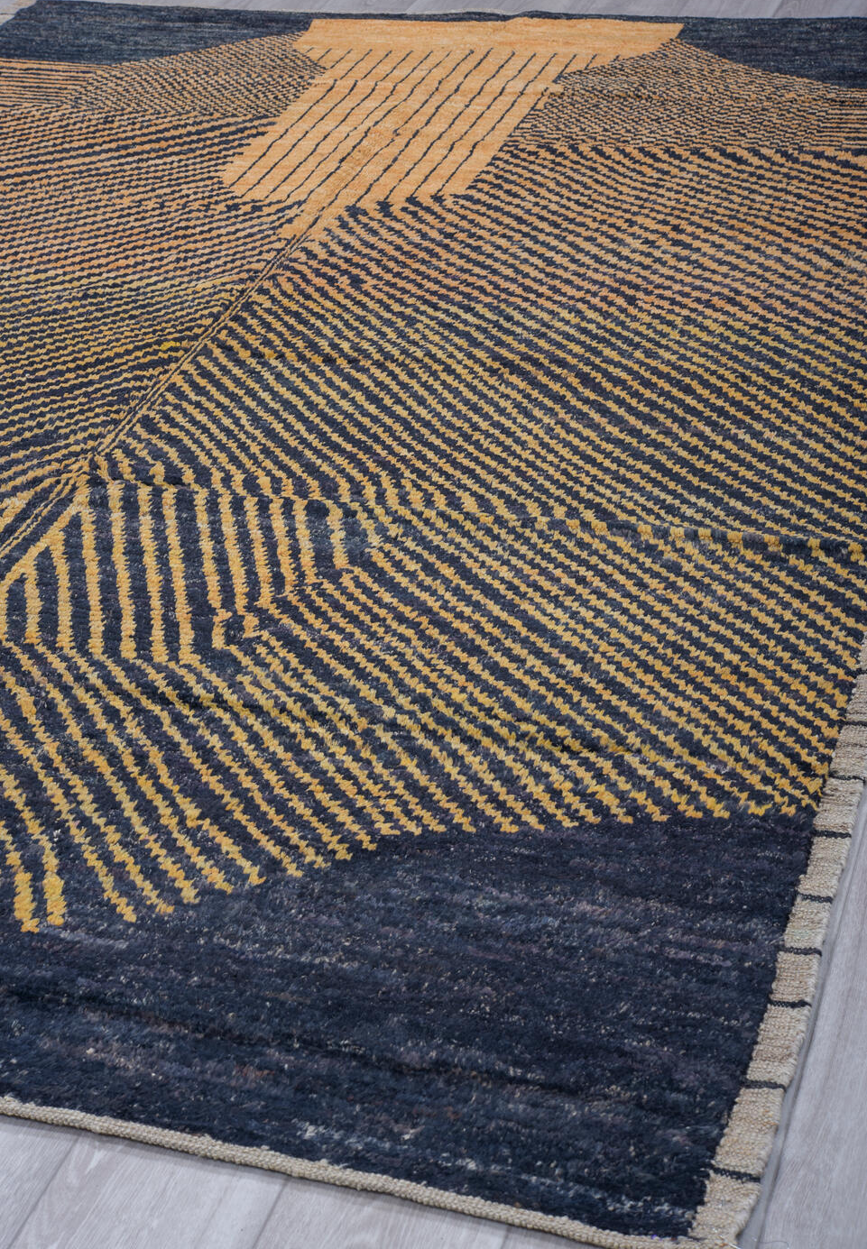 7' x 9' one-of-a-kind handmade vintage Tulu rug. Color palette: blue, brown, burlywood, dim gray, gray, light blue