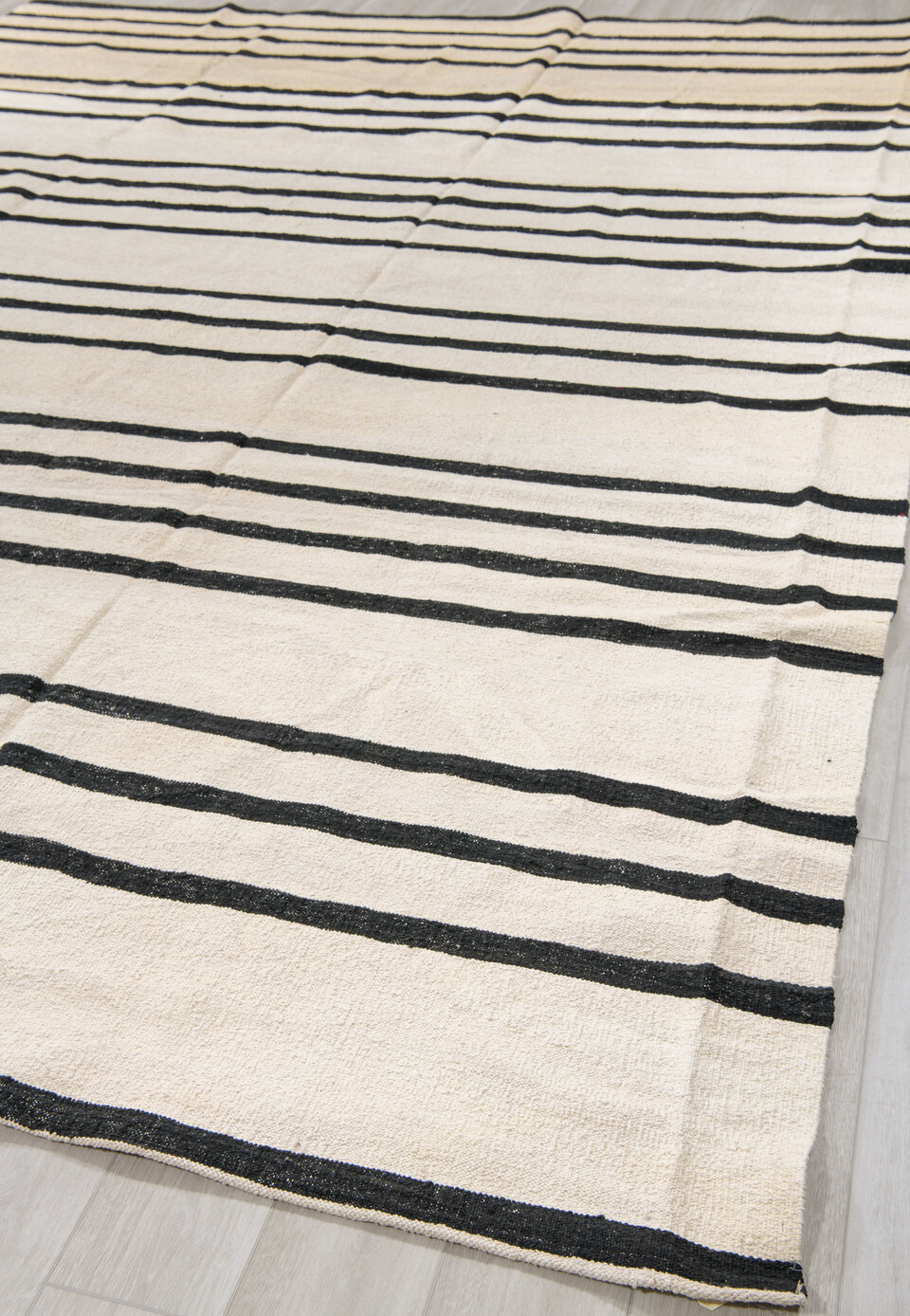 10' x 13' one-of-a-kind handmade vintage Kilim large size rug. Color palette: antiquewhite, black, blue, brown, charcoal