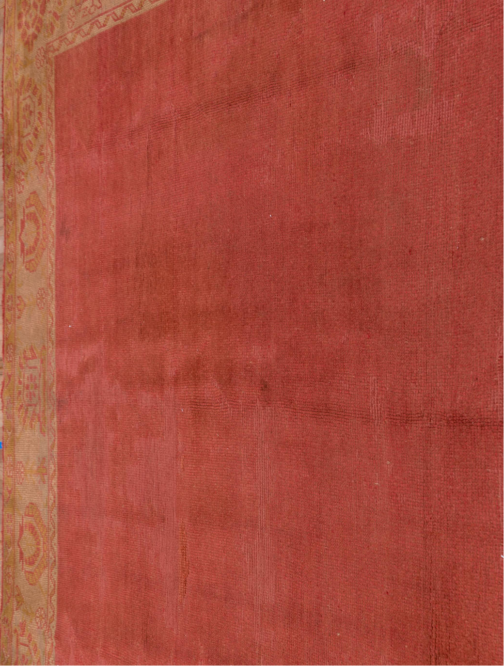 9' x 11' one-of-a-kind handmade vintage Oushak large size rug. Color palette: brown, pink, red