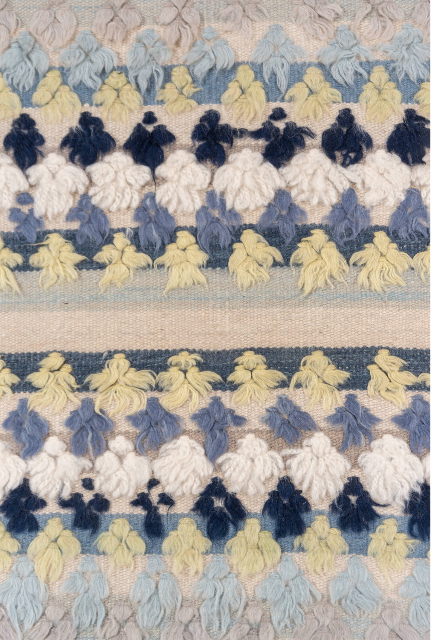 3' x 6' one-of-a-kind handmade vintage Tulu small size rug. Color palette: blue, brown, dark gray, gray, light gray