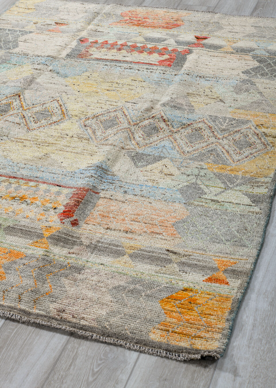 5' x 7' one-of-a-kind handmade vintage Tulu rug. Color palette: brown, dark gray, dark salmon, gainsboro, gray, light gray