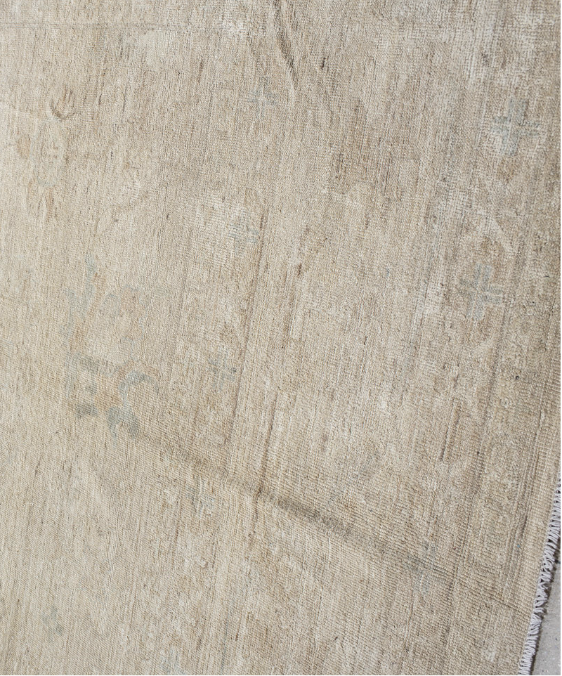 14' x 17' one-of-a-kind handmade vintage Tulu oversize rug. Color palette: brown, gray, light gray, off-white, silver