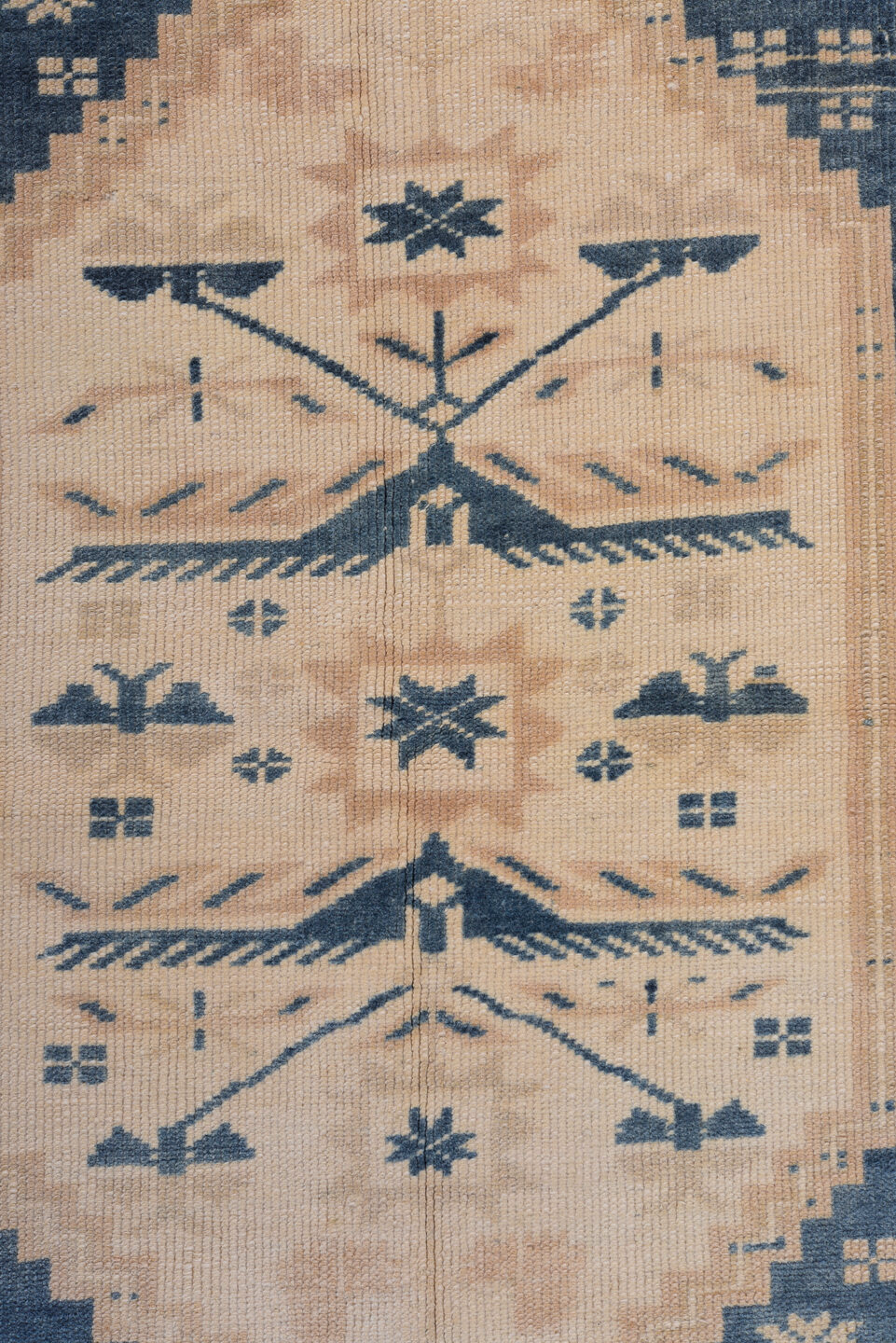 3' x 5' one-of-a-kind handmade vintage Oushak small size rug. Color palette: blue, brown, dim gray, gray, light blue