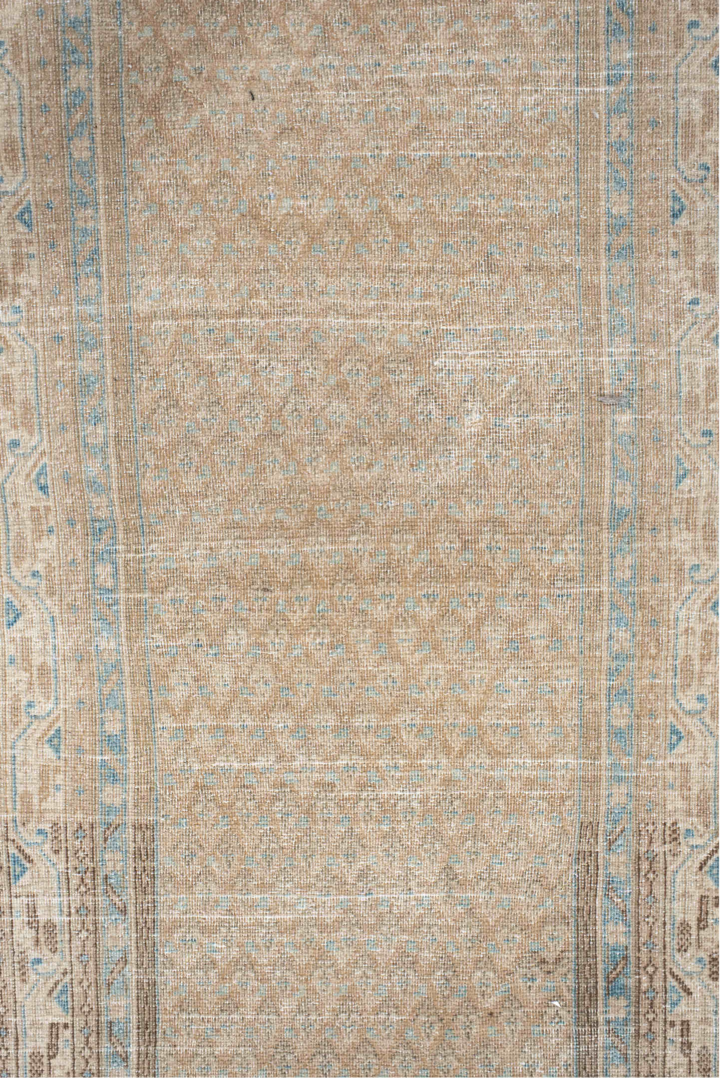 2' x 12' one-of-a-kind handmade vintage Mir runner rug. Color palette: brown, dark gray, gainsboro, gray, light gray