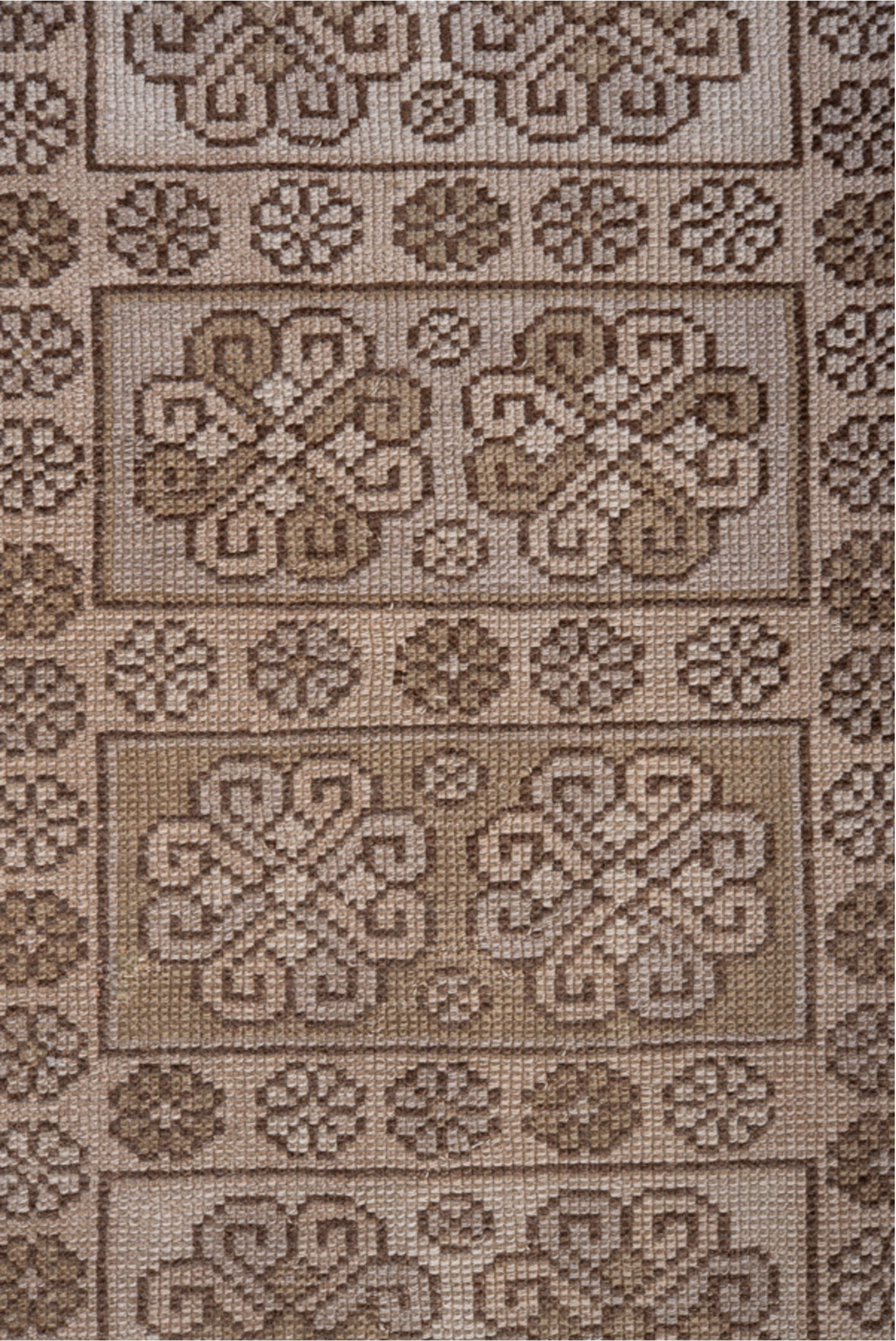 2' x 7' one-of-a-kind handmade vintage Oushak runner rug. Color palette: brown, gray, pink