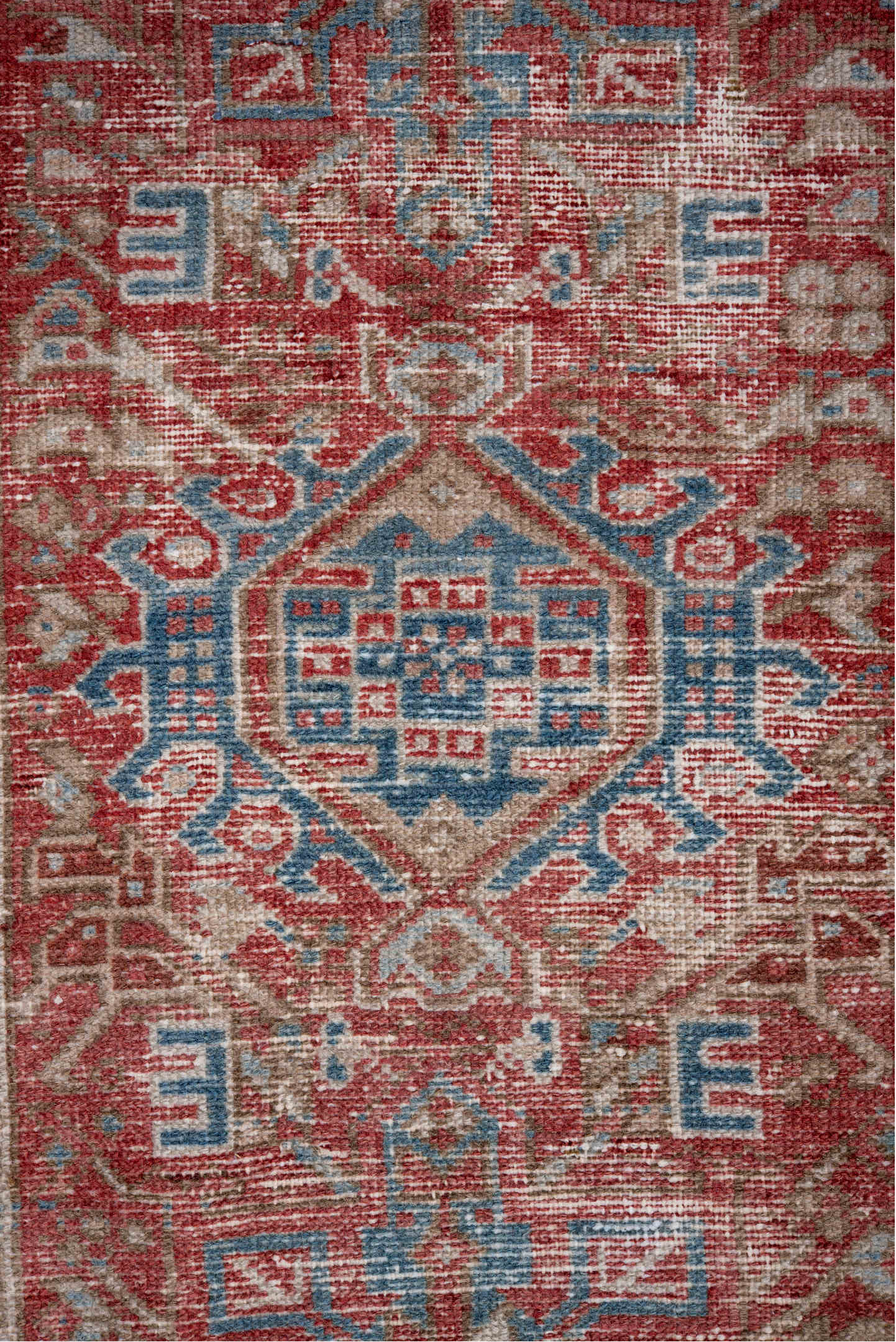 2' x 8' one-of-a-kind handmade vintage Karaje runner rug. Color palette: brown, dark gray, gray, light gray, off-white, pink