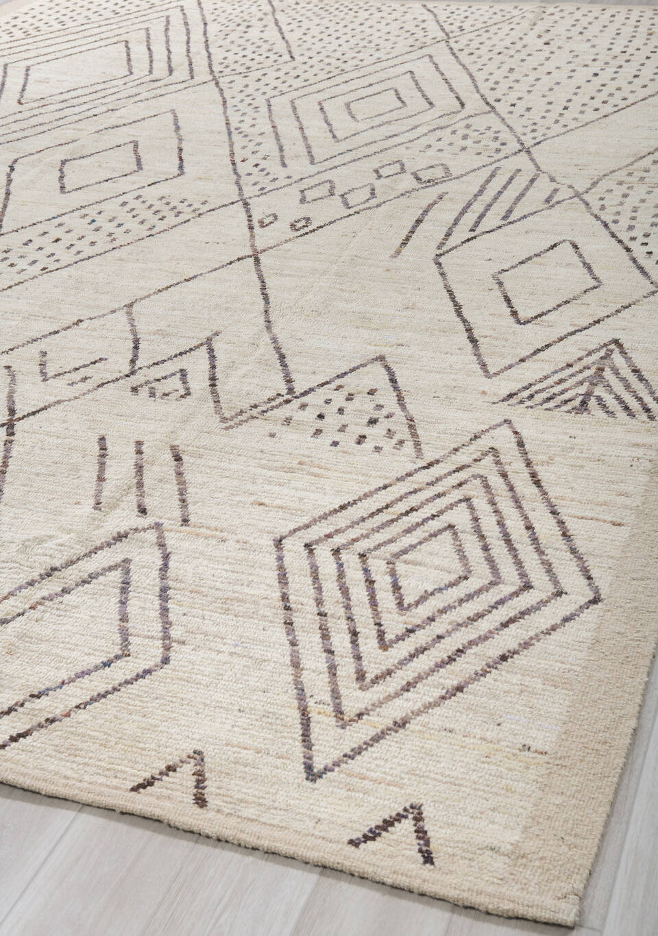 10' x 14' one-of-a-kind handmade vintage Tulu large size rug. Color palette: dark gray, gainsboro, gray, light gray, linen