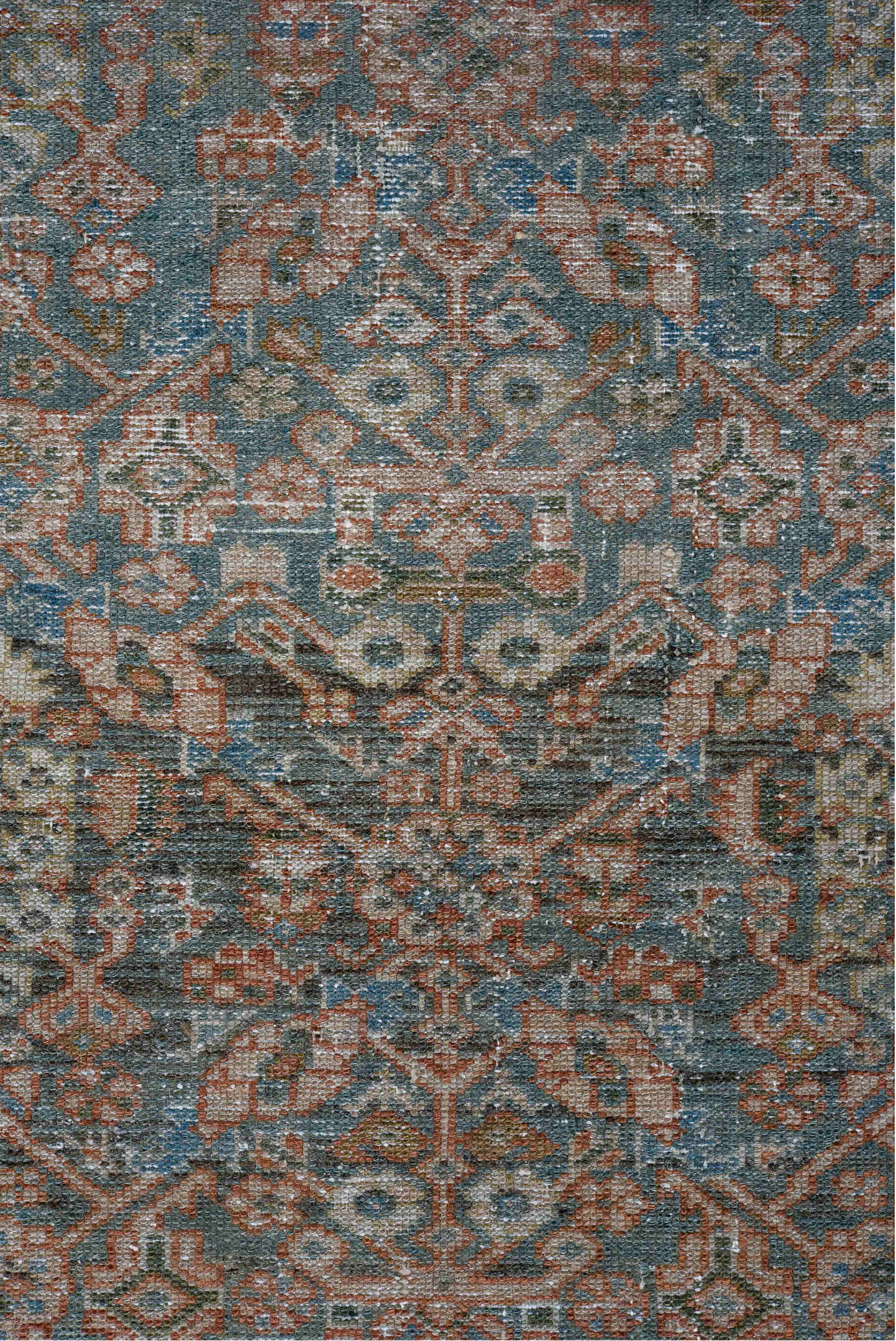 3' x 16' one-of-a-kind handmade vintage Malayer runner rug. Color palette: black, blue, charcoal, gray, light gray