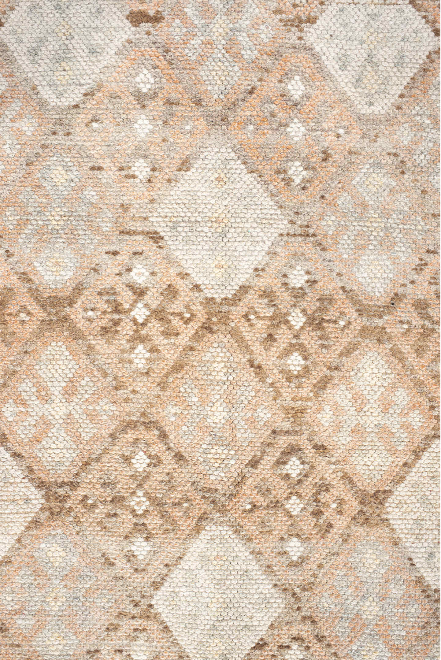 2' x 13' one-of-a-kind handmade vintage Kars runner rug. Color palette: pink, off-white, gray, light gray, brown, orange