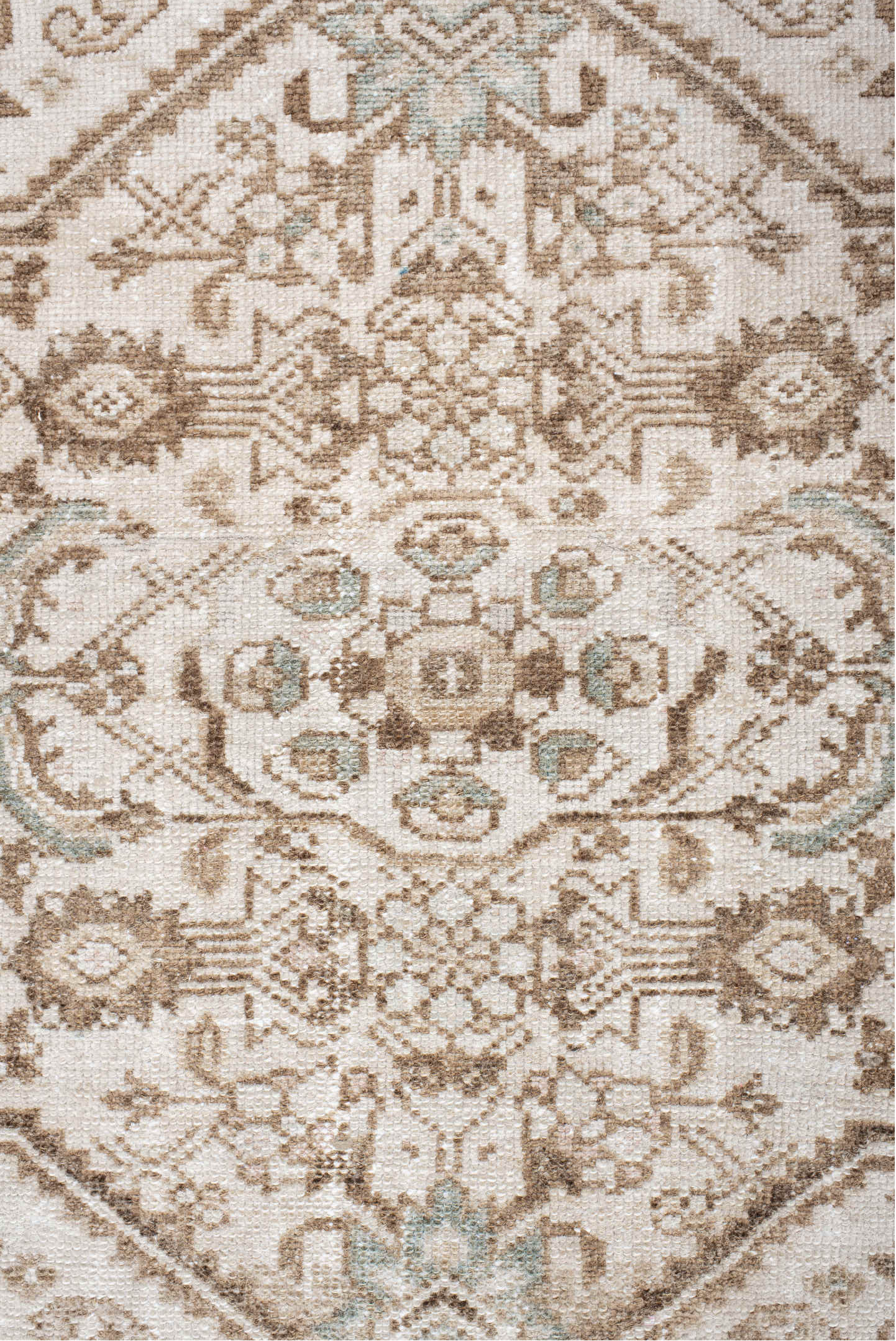 1' x 1' one-of-a-kind handmade vintage Sumak small size rug. Color palette: gray, off-white, light gray, brown, linen