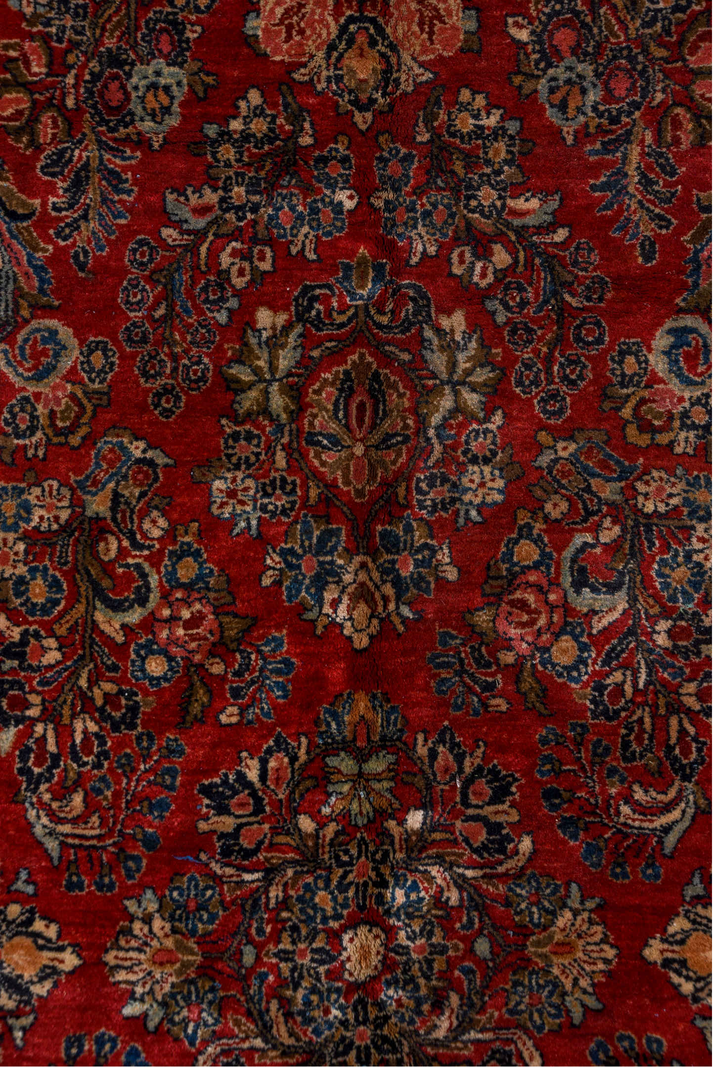 12' x 19' one-of-a-kind handmade vintage Sarouk oversize rug. Color palette: black, brown, burgundy, charcoal, dim gray