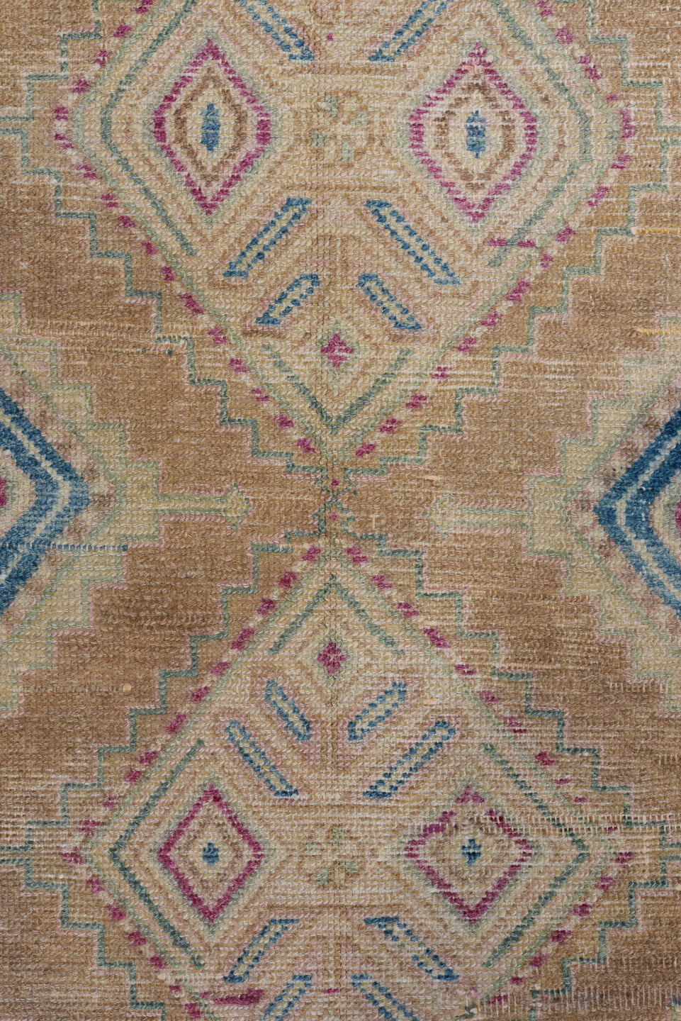 3' x 10' one-of-a-kind handmade vintage Malayer runner rug. Color palette: blue, brown, gray, light gray, off-white, pink