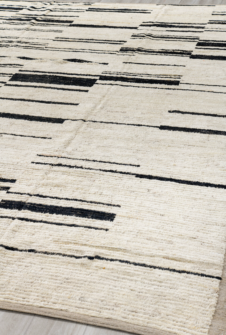 8' x 12' one-of-a-kind handmade vintage Tulu large size rug. Color palette: black, charcoal, dark gray, dim gray