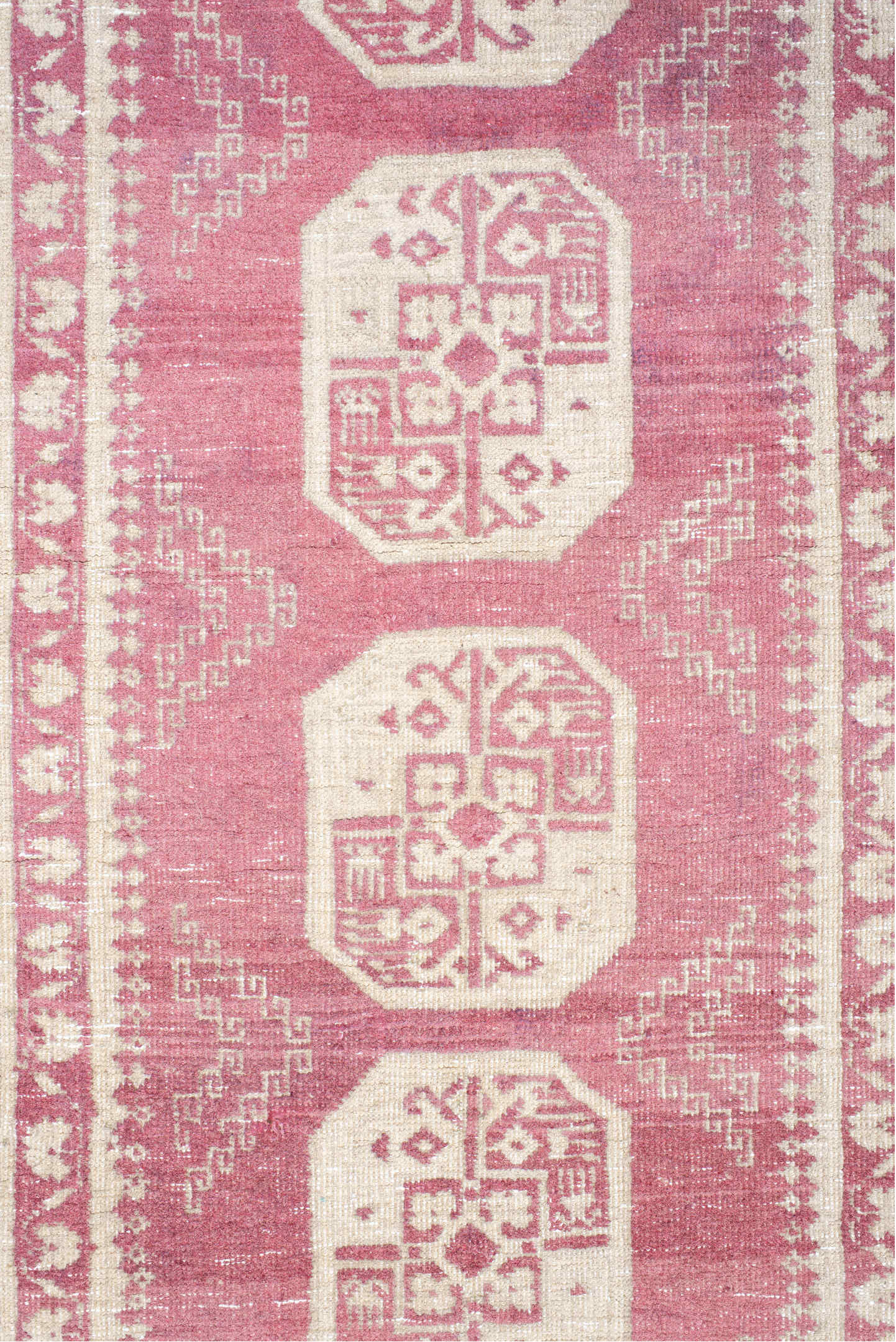 3' x 10' one-of-a-kind handmade vintage Afghan runner rug. Color palette: antiquewhite, beige, floral white, gray, ivory