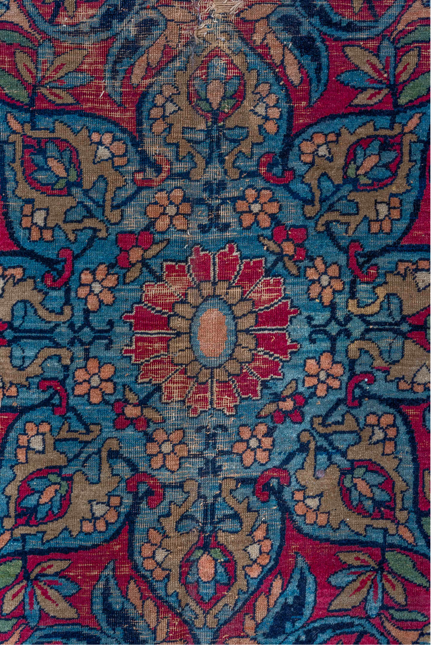 9' x 14' one-of-a-kind handmade vintage Lavar large size rug. Color palette: black, blue, brown, dark gray, gray, light gray