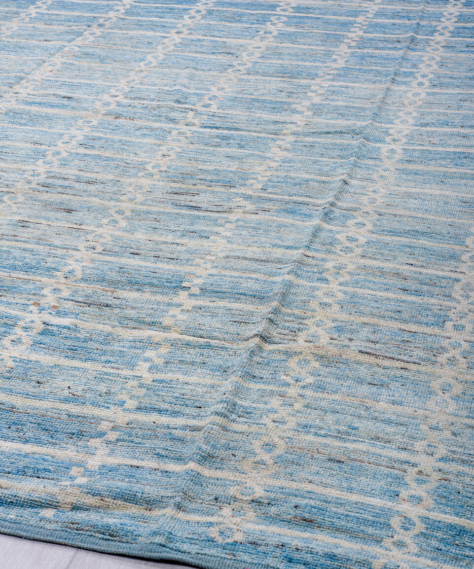11' x 15' one-of-a-kind handmade vintage Tulu oversize rug. Color palette: blue, dark gray, dim gray, gray, light blue