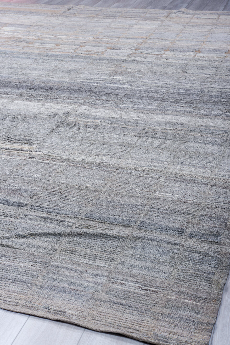 10' x 14' one-of-a-kind handmade vintage Tulu large size rug. Color palette: black, blue, dim gray, gainsboro, gray