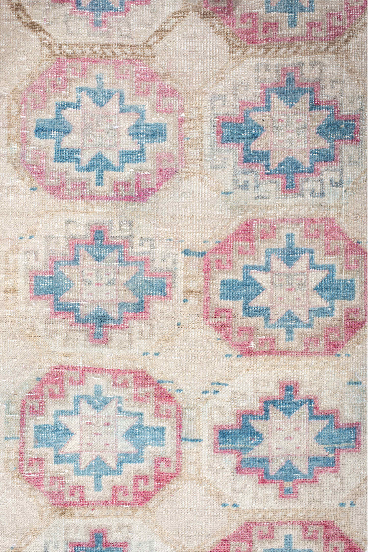 3' x 10' one-of-a-kind handmade vintage Sarab runner rug. Color palette: off-white, pink, gray, light blue, light gray