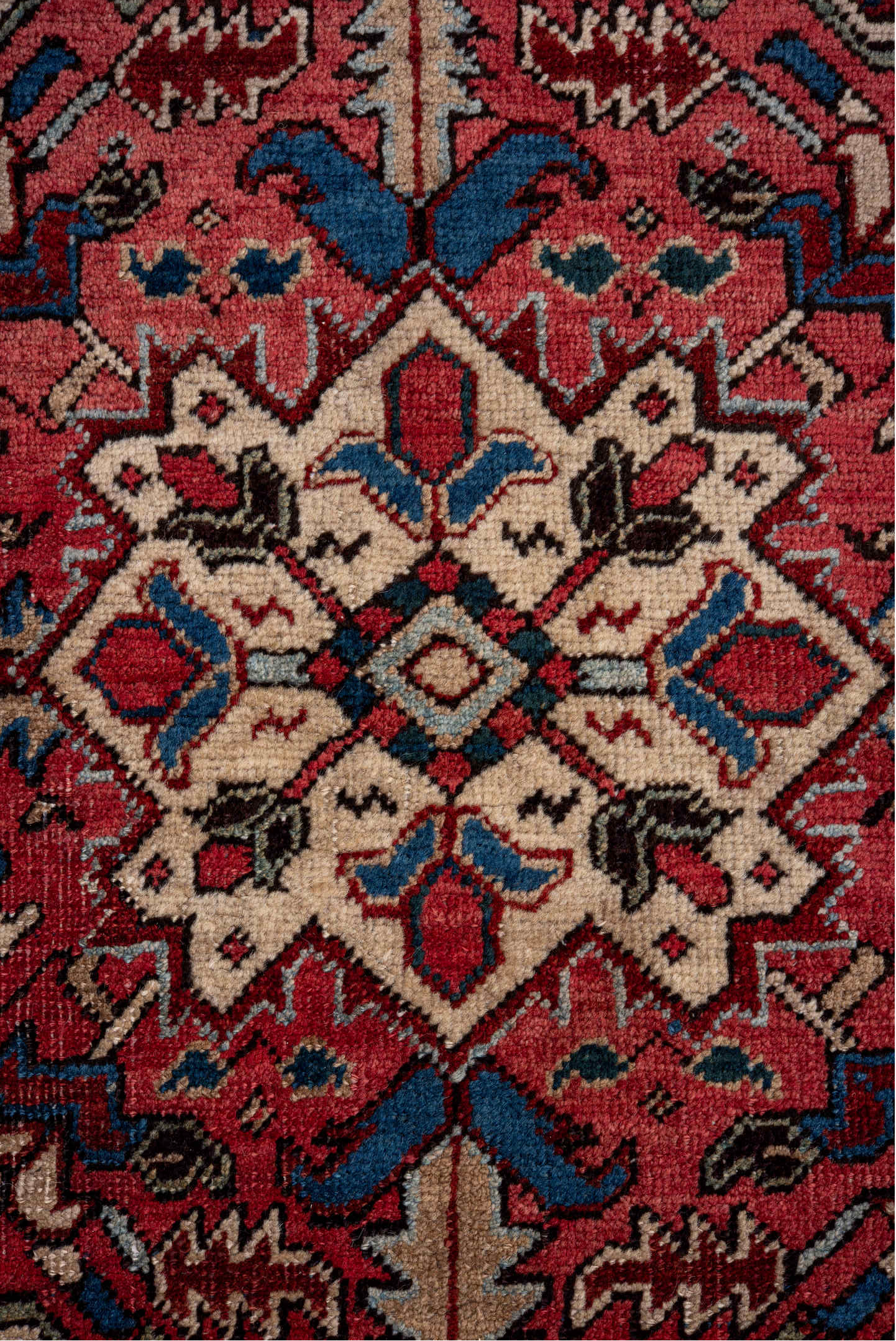 8' x 11' one-of-a-kind handmade vintage Heriz large size rug. Color palette: blue, brown, burgundy, dim gray, fiord, gray