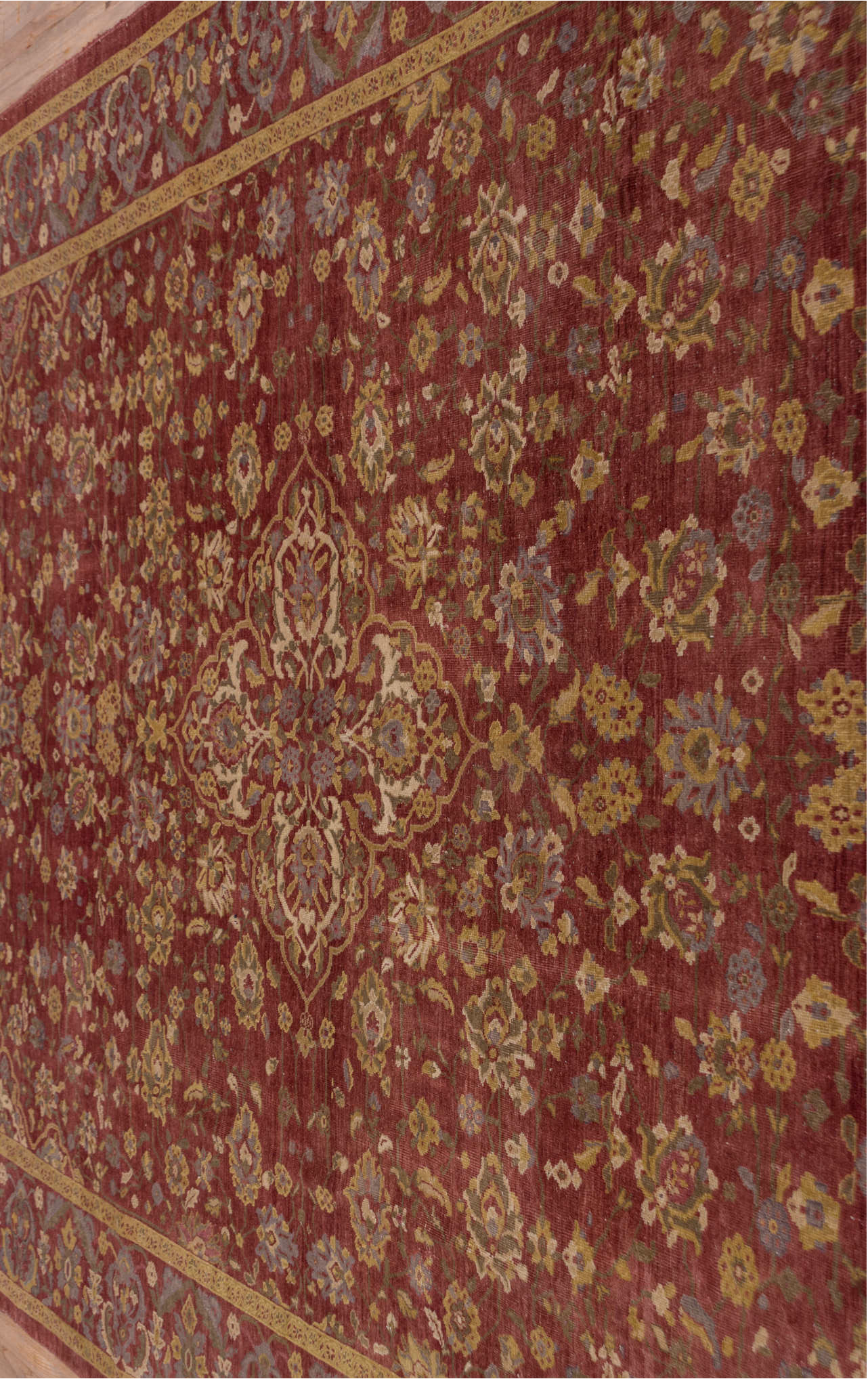 9' x 13' one-of-a-kind handmade vintage Mahal large size rug. Color palette: brown, pink, redwood