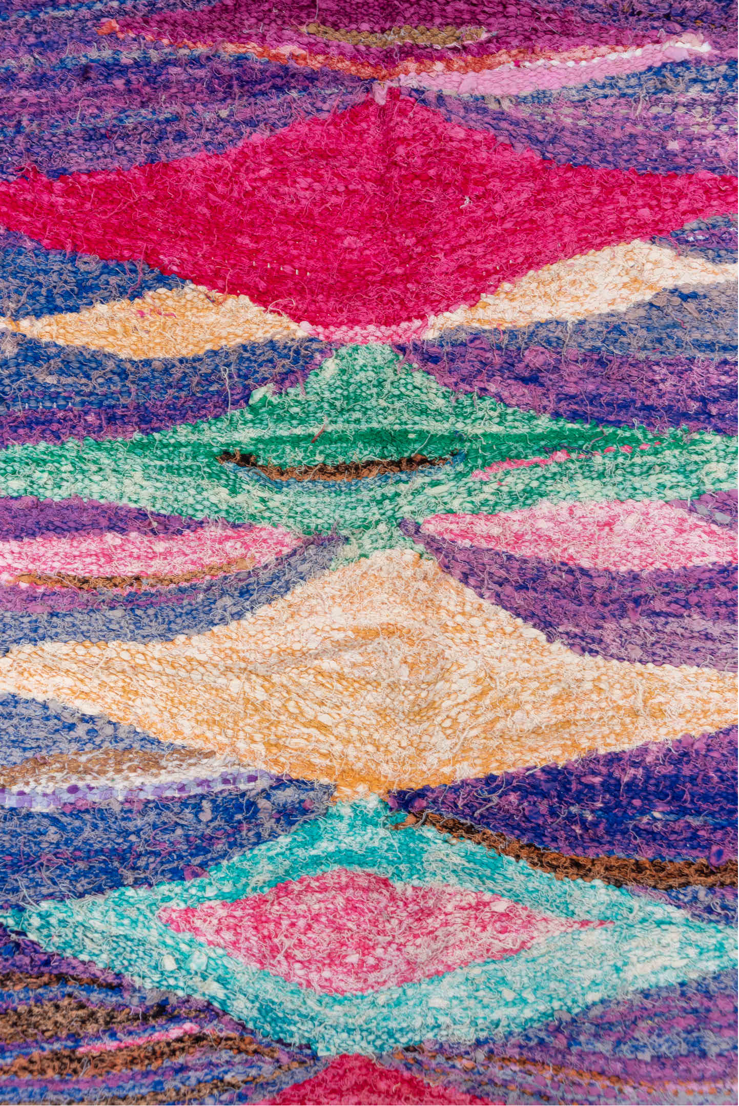 4' x 8' one-of-a-kind handmade vintage Flatweave rug. Color palette: blue, brown, gray, green, light blue, light gray, pink