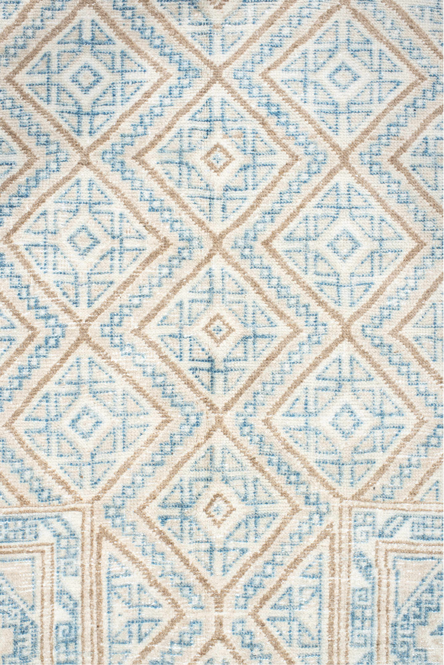 3' x 4' one-of-a-kind handmade vintage Belouch small size rug. Color palette: off-white, gray, blue, light gray, light blue
