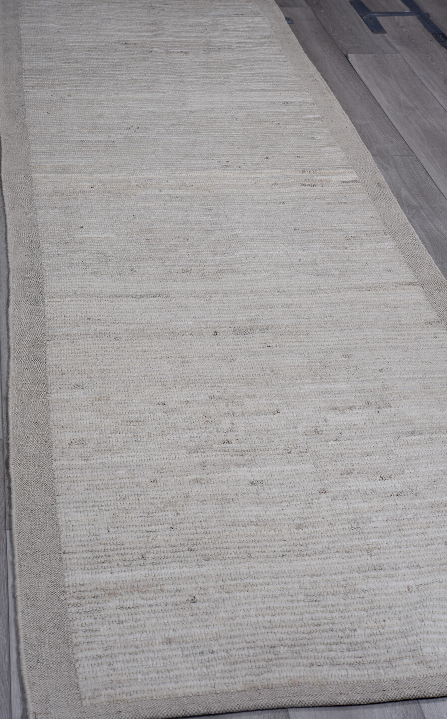 3' x 10' one-of-a-kind handmade vintage Tulu runner rug. Color palette: dark gray, dim gray, gainsboro, gray, light gray