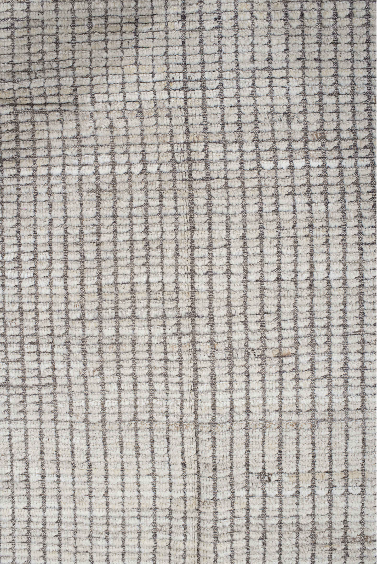 9' x 12' one-of-a-kind handmade vintage Tulu large size rug. Color palette: light gray, off-white, gray, dark gray