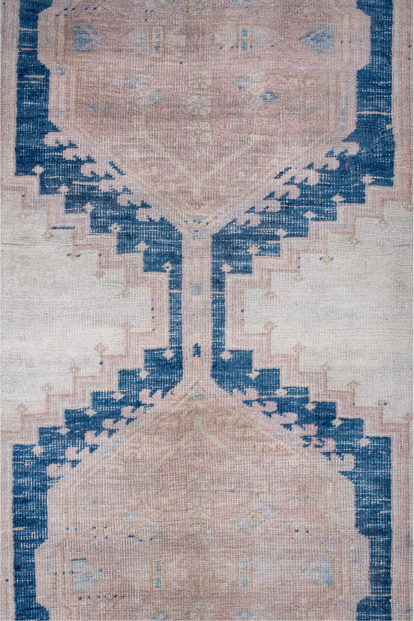 3' x 13' one-of-a-kind handmade vintage Meshkin runner rug. Color palette: blue, gray, light gray, off-white, pink, silver
