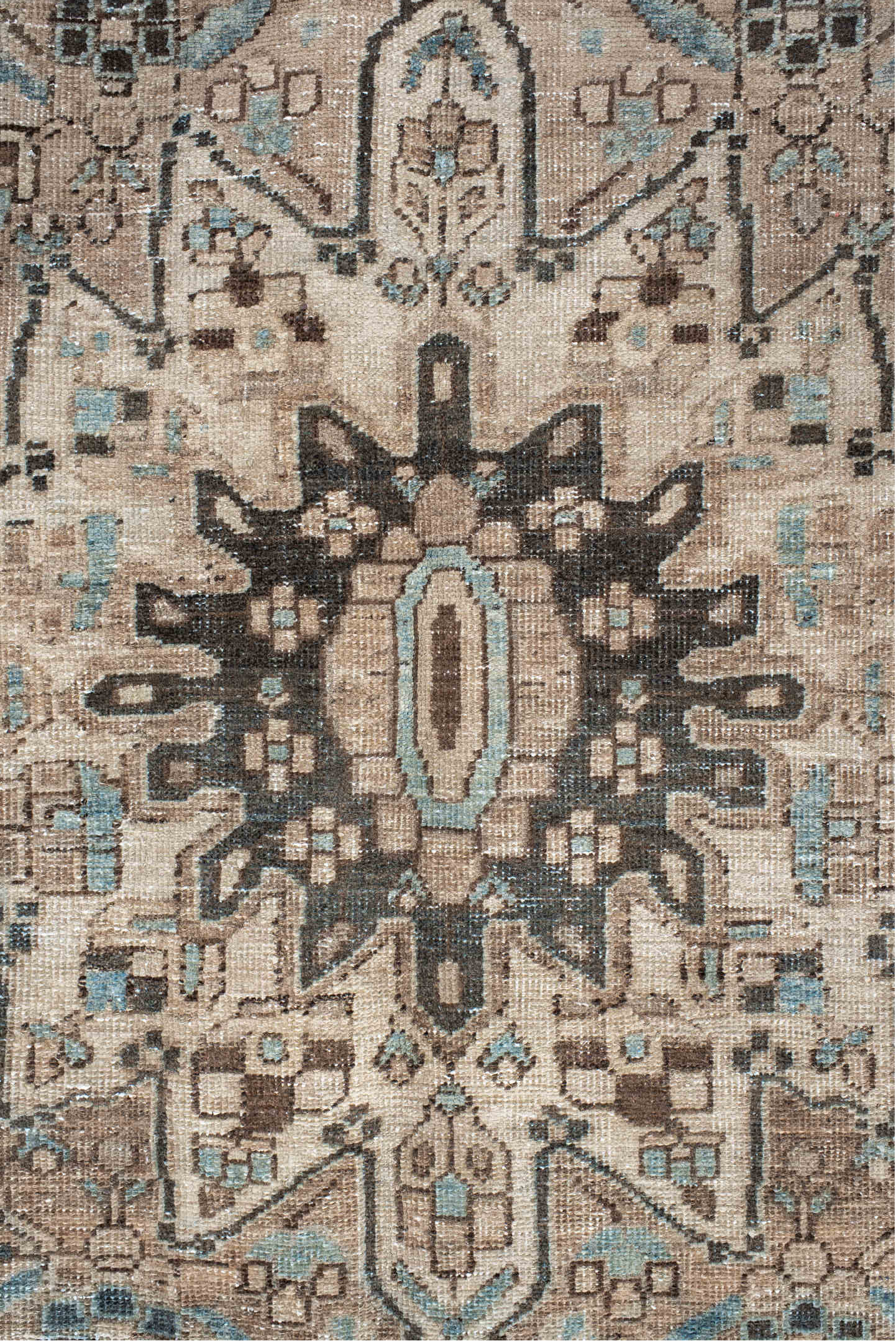5' x 7' one-of-a-kind handmade vintage Baktiary rug. Color palette: black, brown, dim gray, gray, light gray, off-white