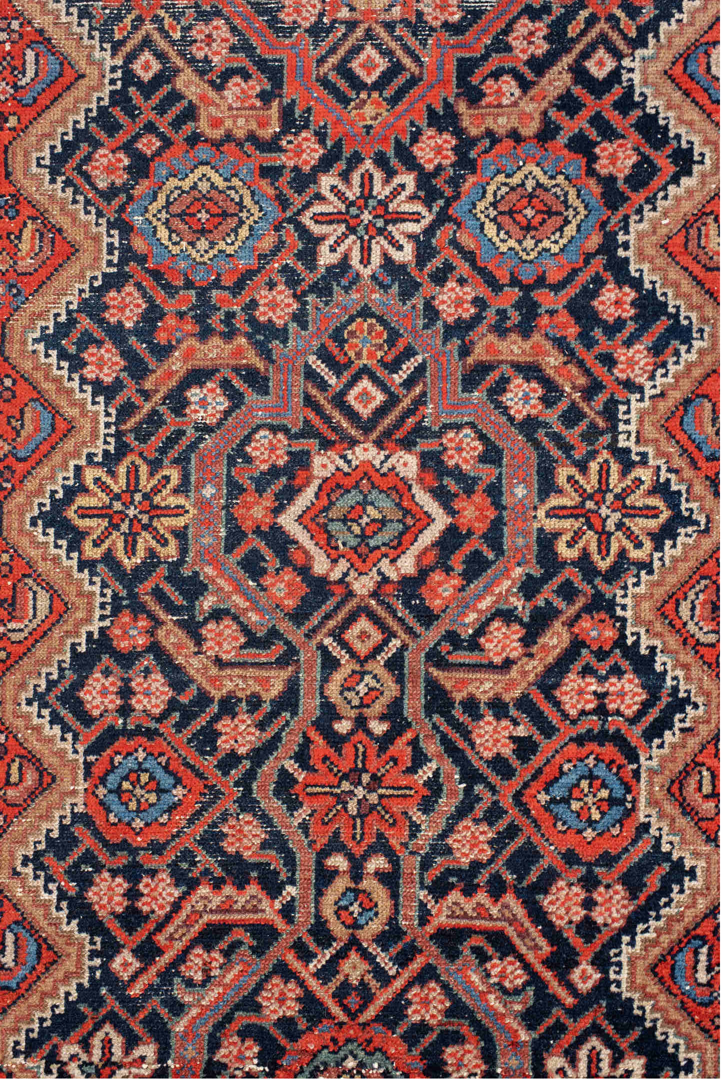3' x 9' one-of-a-kind handmade vintage Malayer runner rug. Color palette: gray, off-white, brown, red, pink, blue, orange
