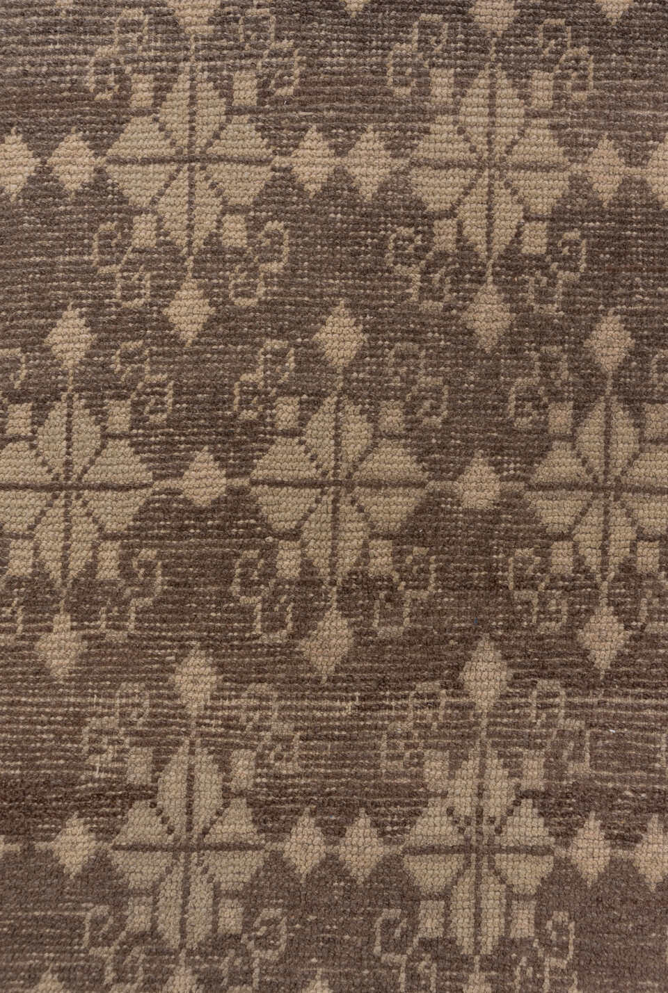 2' x 7' one-of-a-kind handmade vintage Oushak runner rug. Color palette: brown, gray, light gray, off-white, snow, white