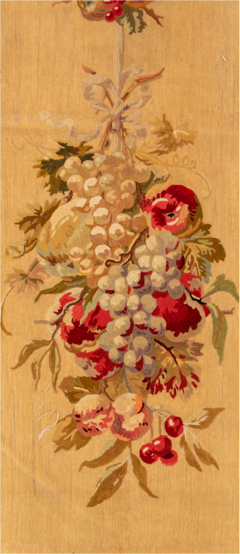 4' x 7' one-of-a-kind handmade vintage European rug. Color palette: brown, orange, off-white, red, white, snow, whitesmoke