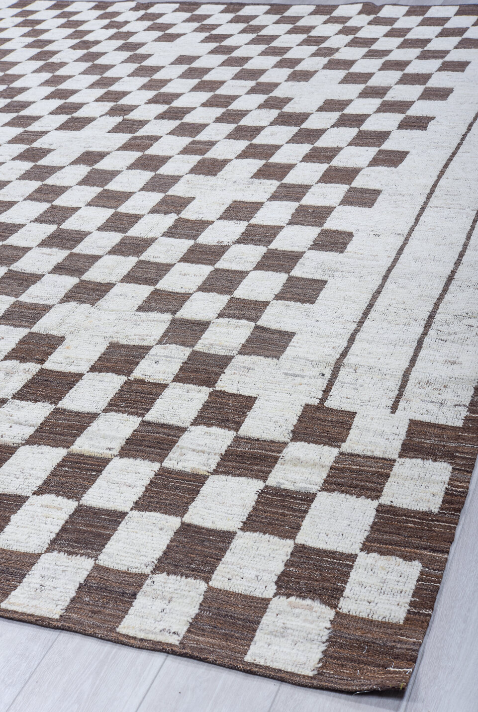 9' x 12' one-of-a-kind handmade vintage Tulu large size rug. Color palette: black, dark gray, gainsboro, gray, light blue