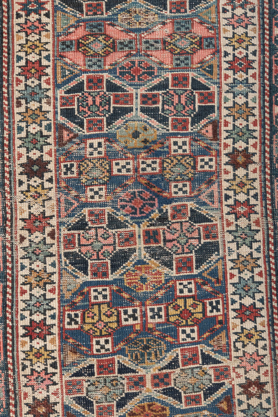 3' x 6' one-of-a-kind handmade vintage Chichi small size rug. Color palette: antiquewhite, blue, brown, gray, light gray