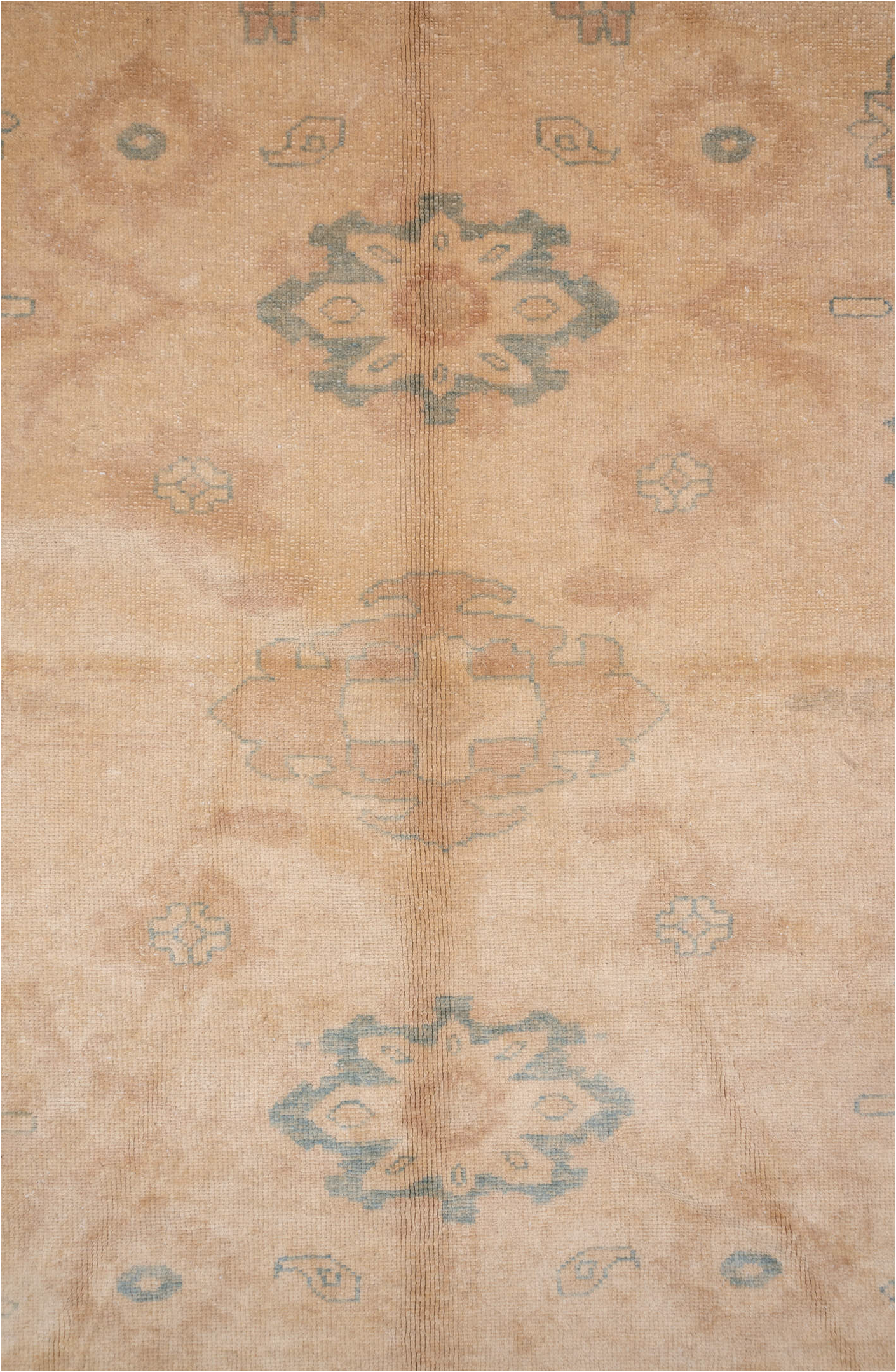 9' x 13' one-of-a-kind handmade vintage Sultanabad large size rug. Color palette: brown, burlywood, gray, off-white, orange