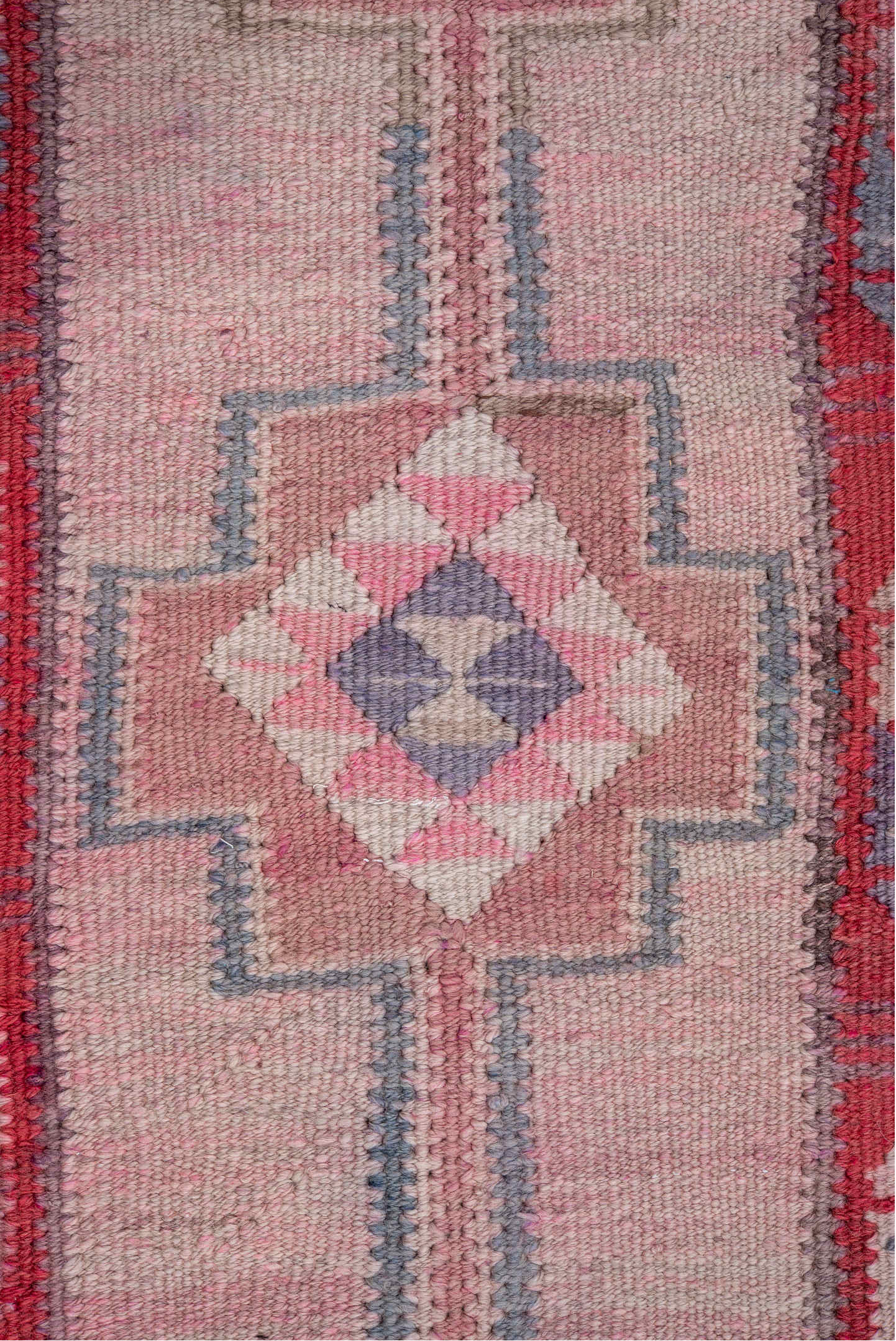 3' x 11' one-of-a-kind handmade vintage Kilim runner rug. Color palette: brown, gray, indian red, light gray, off-white