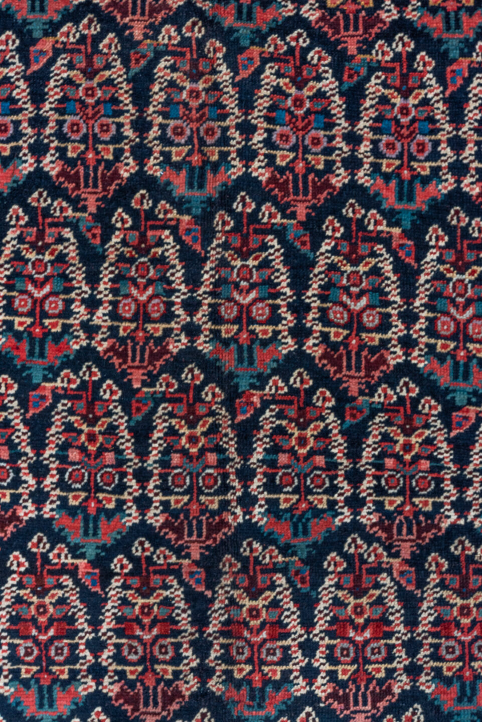 7' x 14' one-of-a-kind handmade vintage Bakhshayesh large size rug. Color palette: black, brown, fire brick, gray, pink, red