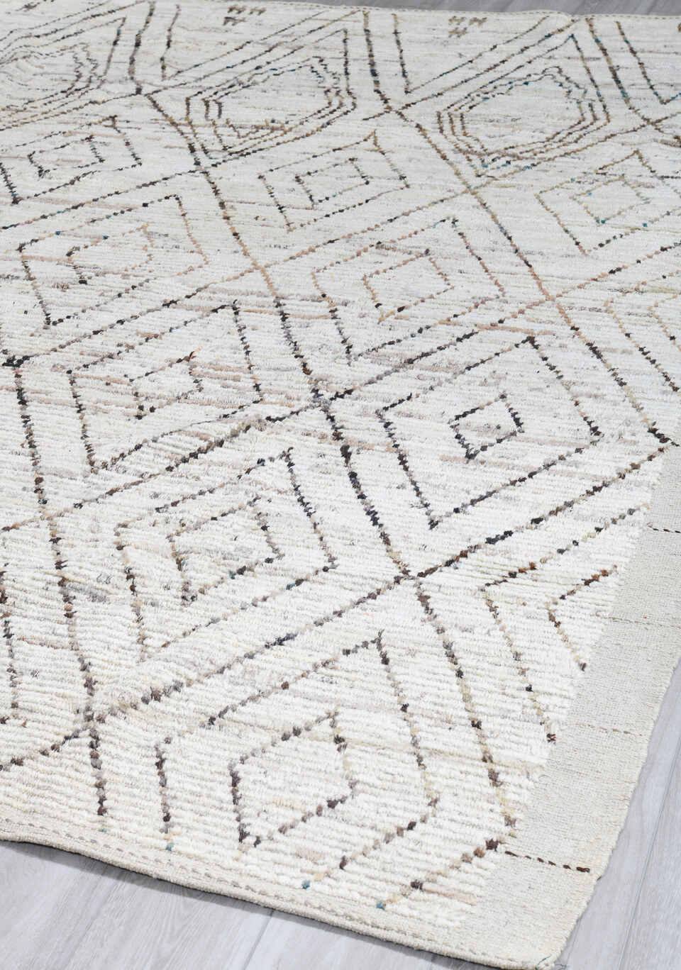 8' x 9' one-of-a-kind handmade vintage Tulu rug. Color palette: black, charcoal, dark gray, dim gray, gainsboro, gray