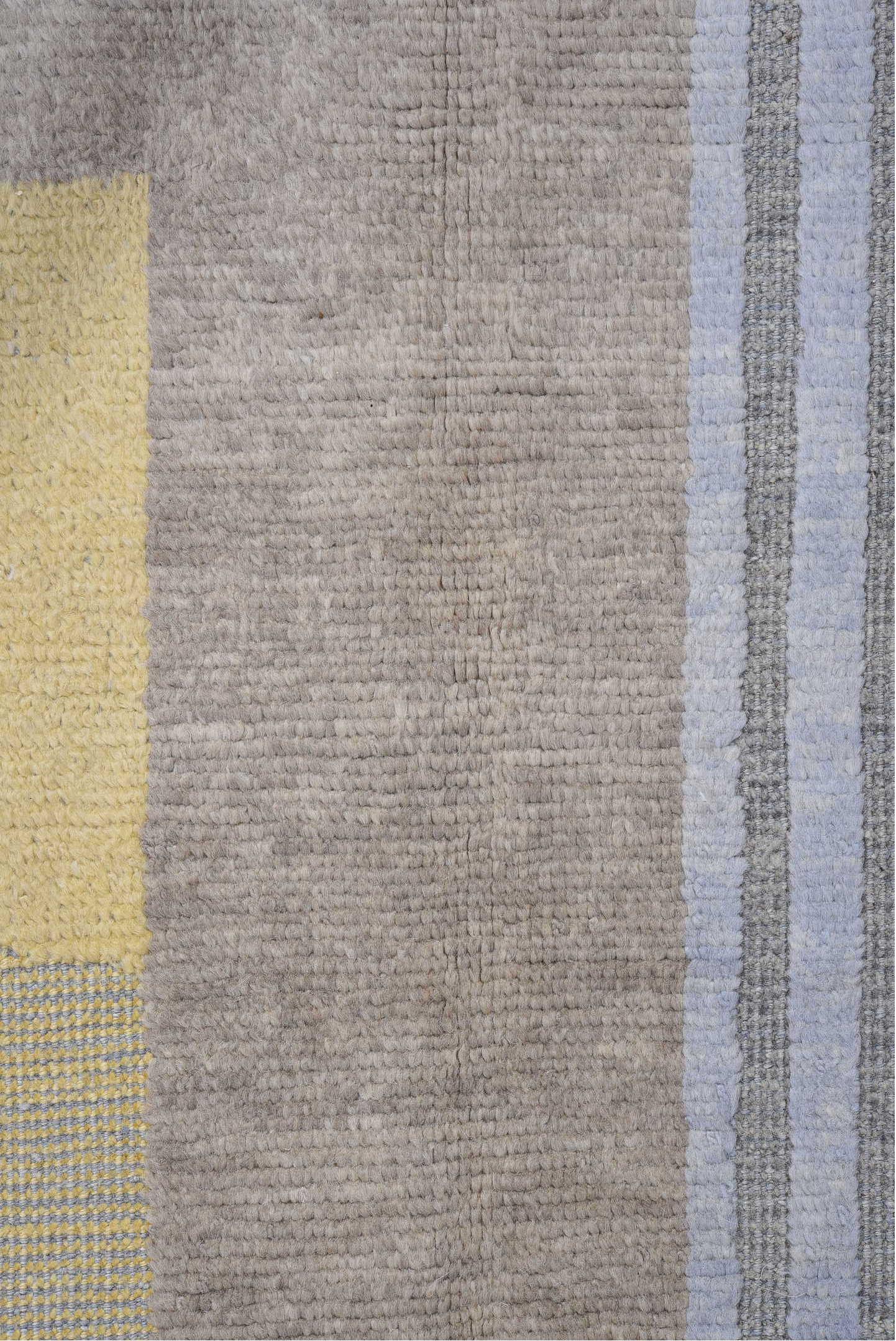 6' x 9' one-of-a-kind handmade vintage Tulu medium size rug. Color palette: brown, gray, light blue, light gray, off-white