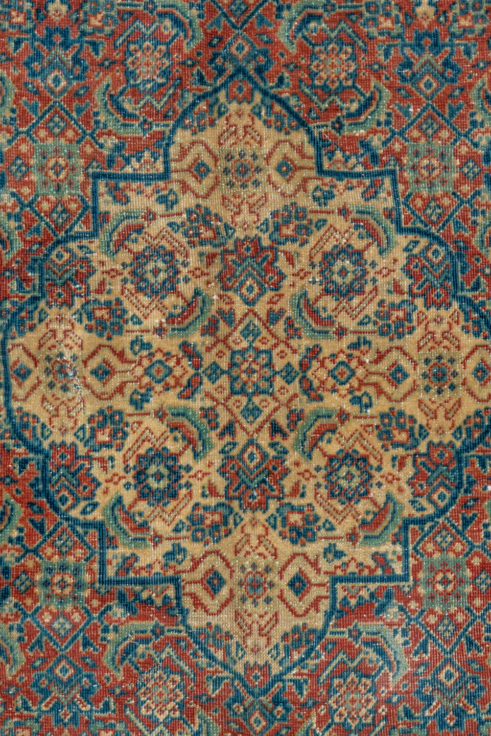 8' x 13' one-of-a-kind handmade vintage Tabriz large size rug. Color palette: arapawa, blue, brown, dim gray, gray, red