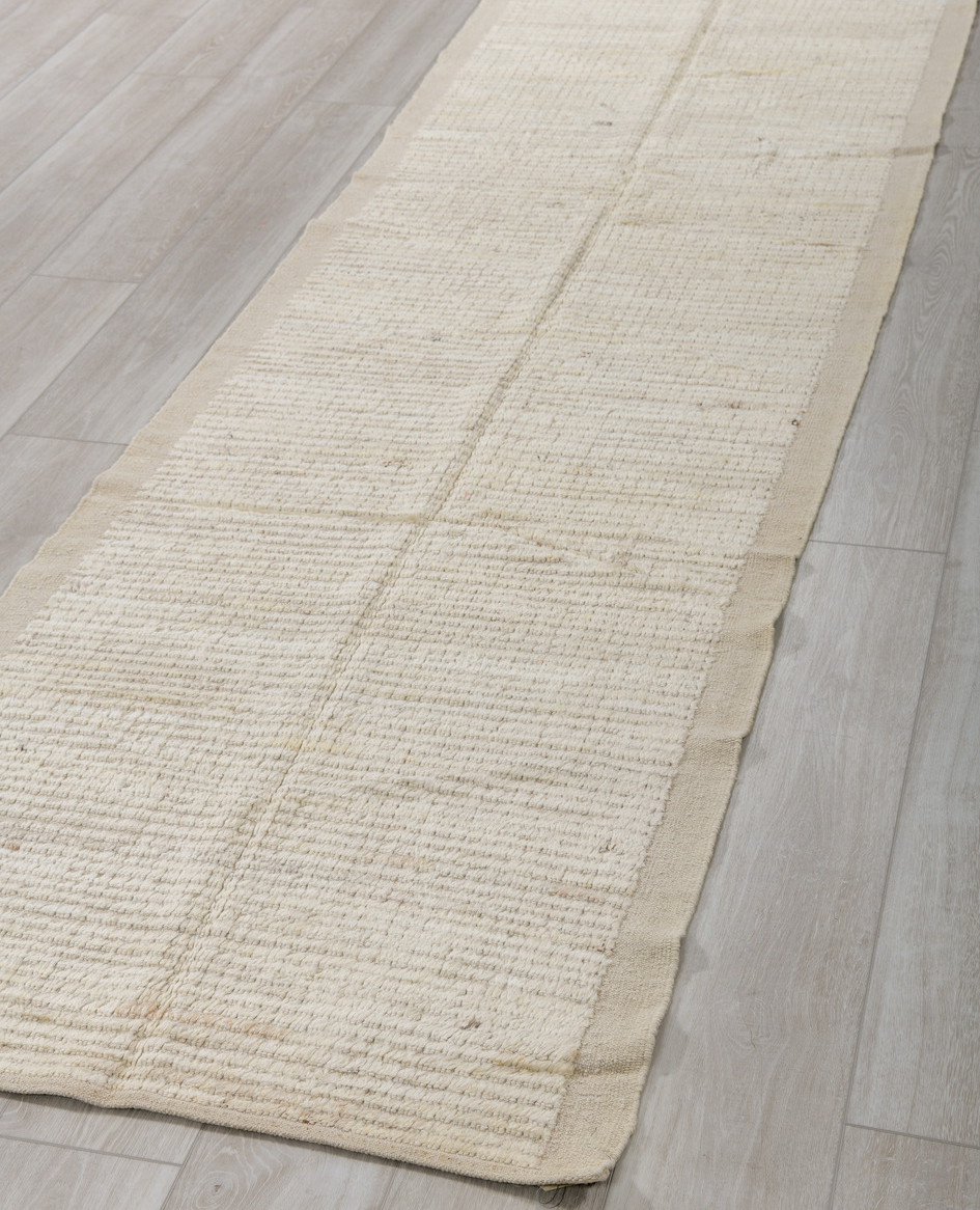 3' x 10' one-of-a-kind handmade vintage Tulu runner rug. Color palette: dark gray, gainsboro, gray, light gray, off-white