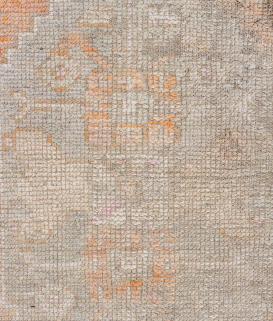 2' x 4' one-of-a-kind handmade vintage Oushak small size rug. Color palette: brown, gray, light gray, off-white, pink