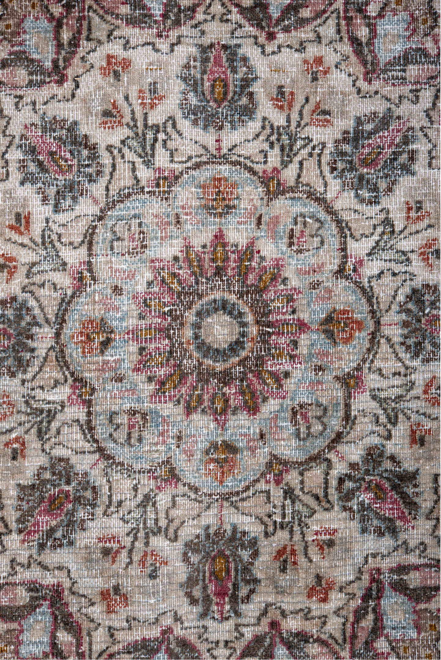 7' x 11' one-of-a-kind handmade vintage Khorassan large size rug. Color palette: blue, brown, gainsboro, gray