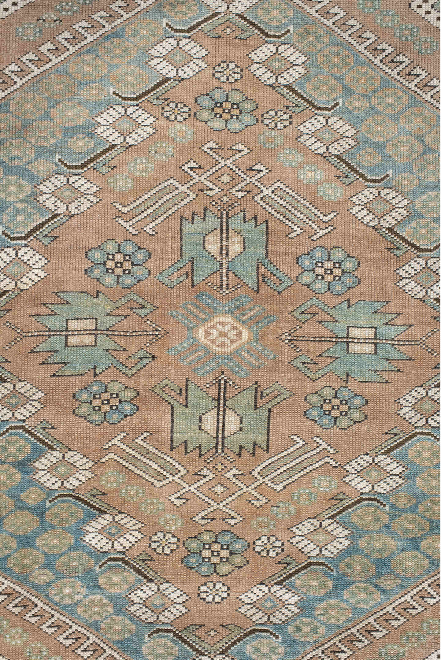 3' x 3' one-of-a-kind handmade vintage Anatol small size rug. Color palette: antiquewhite, black, blue, brown, gray