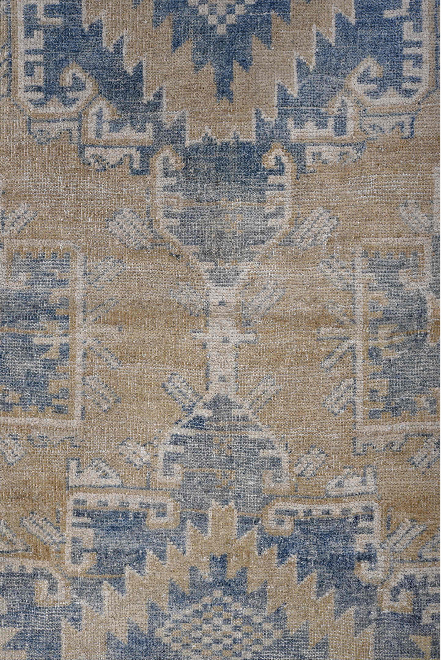 3' x 4' one-of-a-kind handmade vintage Caucasian small size rug. Color palette: blue, brown, dim gray, gainsboro, gray