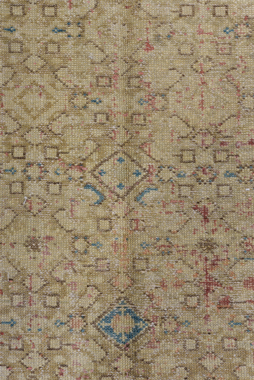 5' x 11' one-of-a-kind handmade vintage Malayer runner rug. Color palette: blue, brown, gray, light gray, off-white