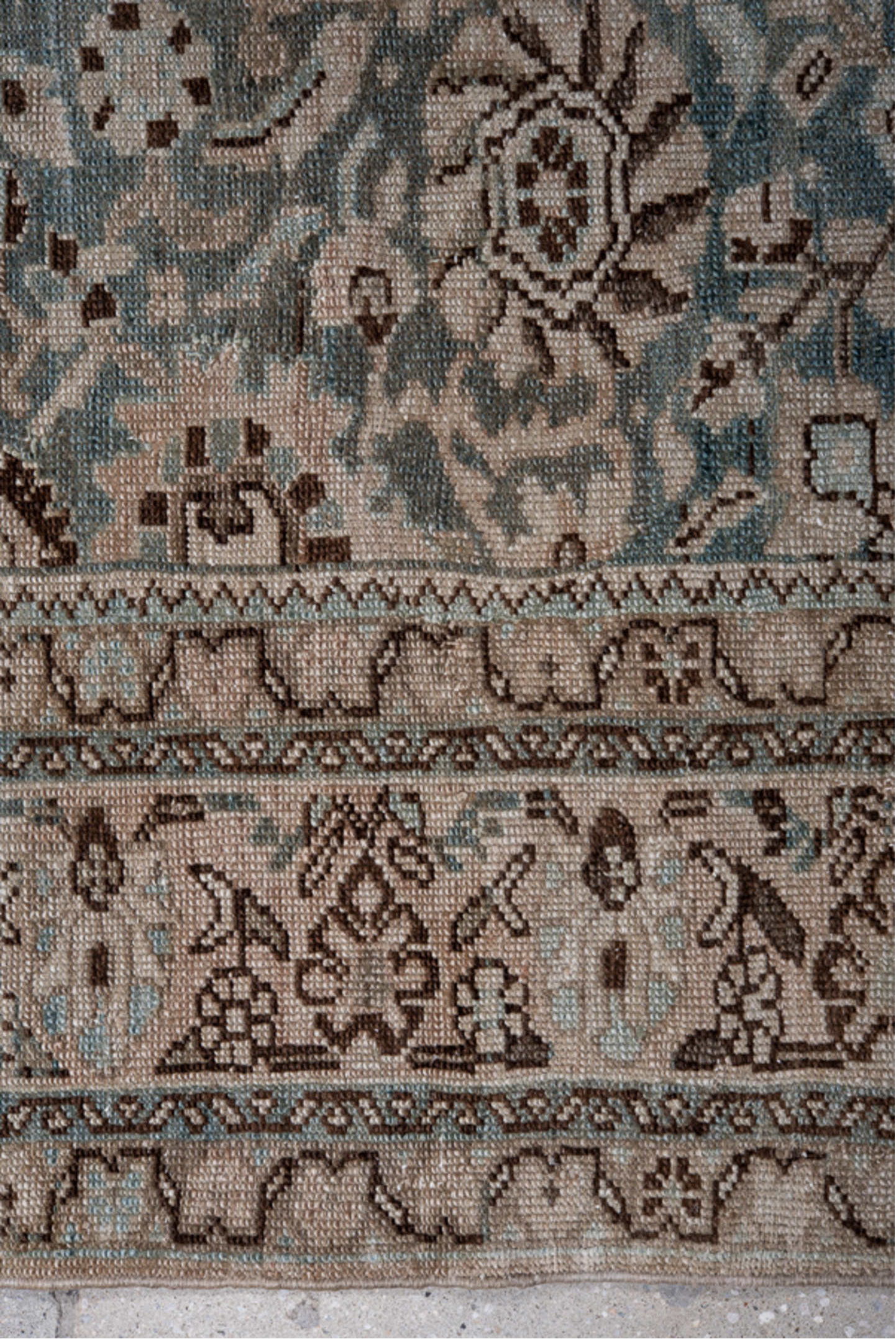 7' x 9' one-of-a-kind handmade vintage Malayer rug. Color palette: black, blue, dim gray, gray, pink