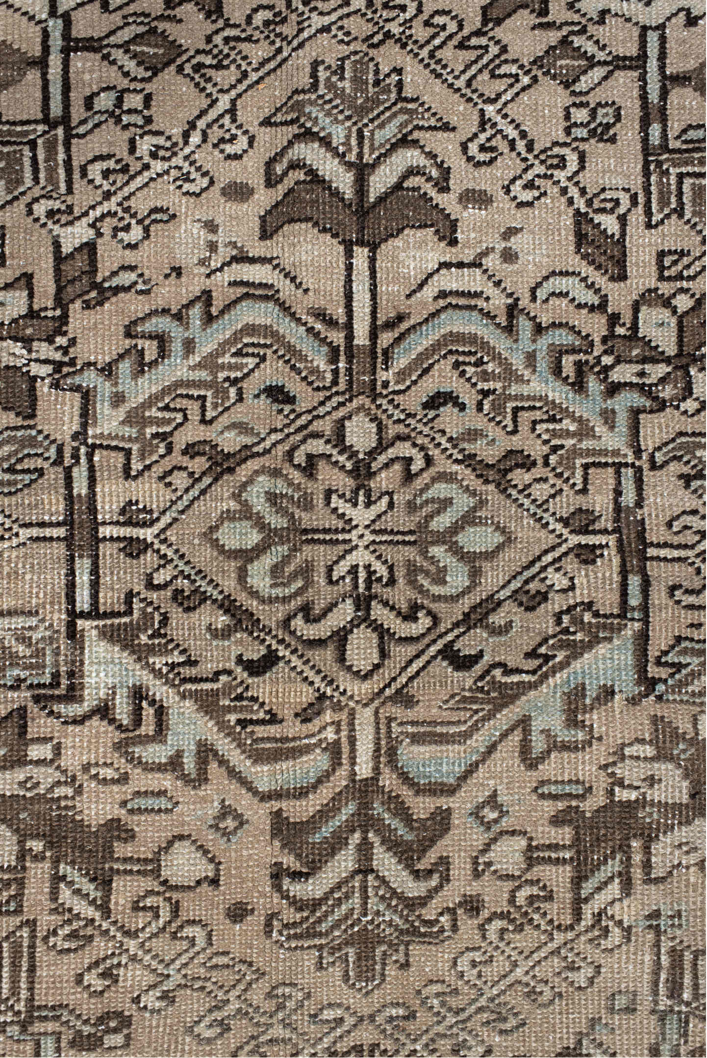 6' x 8' one-of-a-kind handmade vintage medium size rug. Color palette: gray, light gray, off-white, black, pink, dim gray