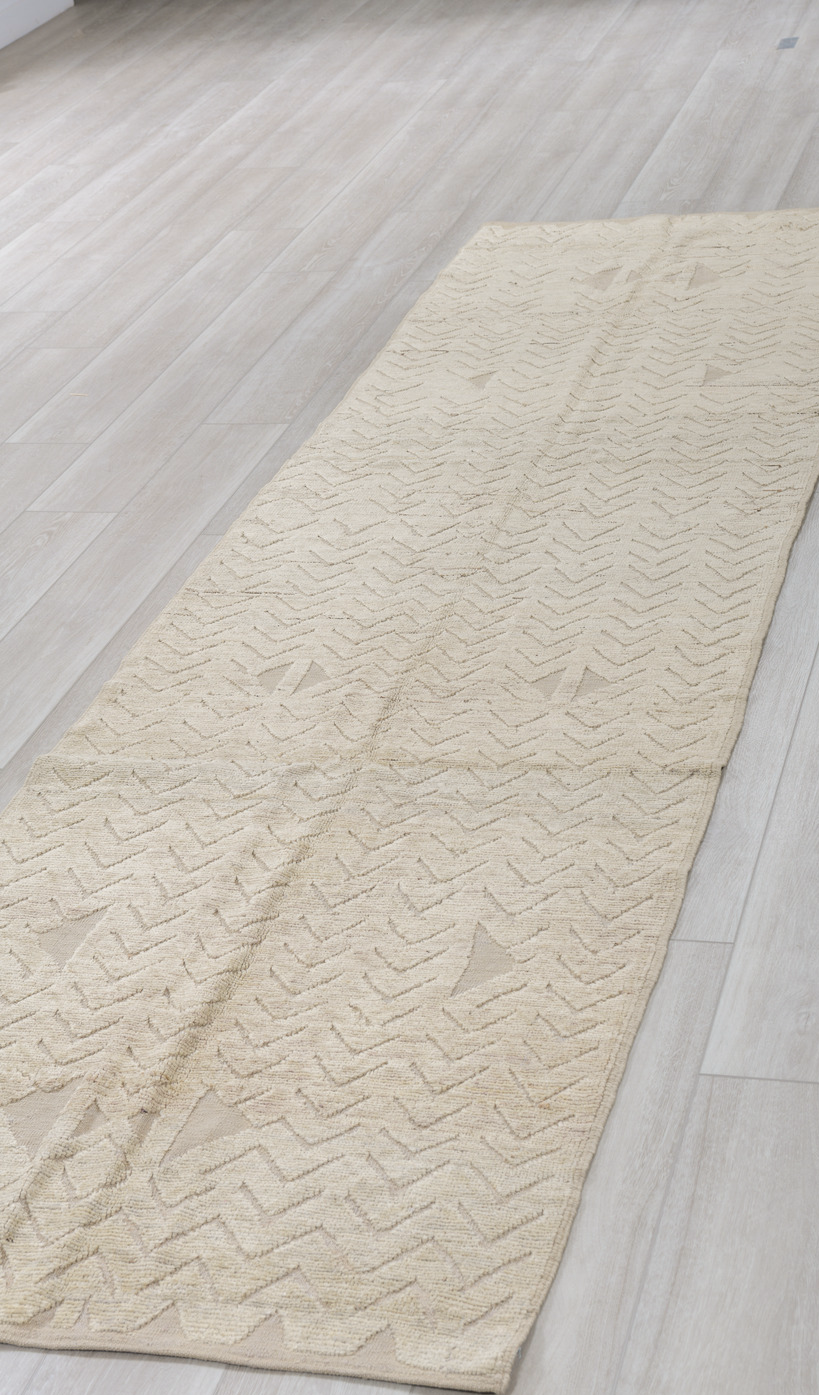 3' x 11' one-of-a-kind handmade vintage Tulu runner rug. Color palette: brown, dark gray, dim gray, gray, light gray